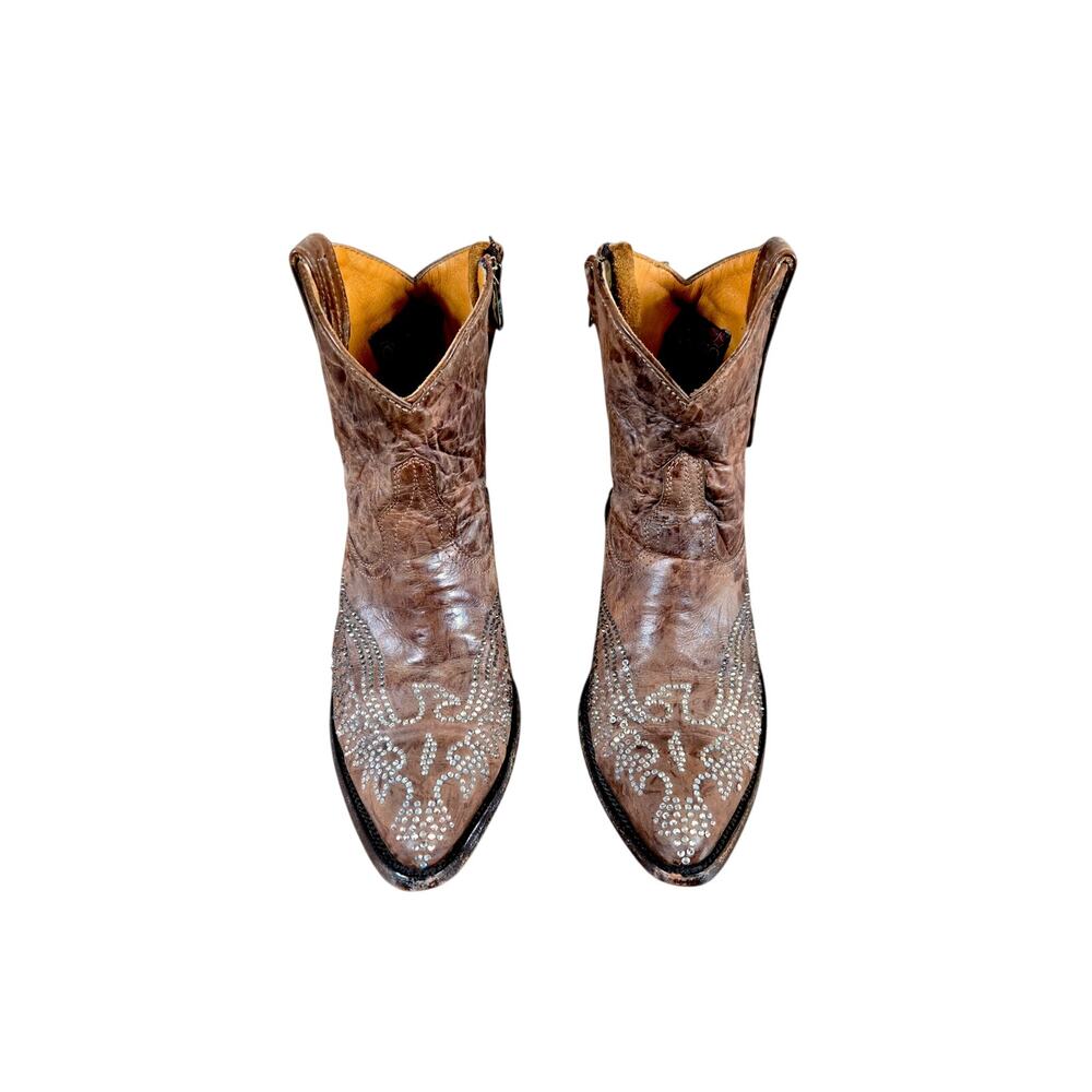 Old Gringo Eagle Swarovski Crystal Brown Distressed Leather Zip Up Boots Size 10 - Picture 2 of 8
